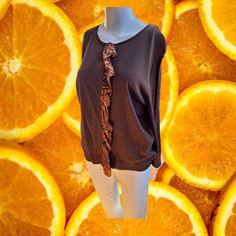 NWT August Silk Brown Snap Up Long Sleeve Sweater with Tiger Print Size‎ XL